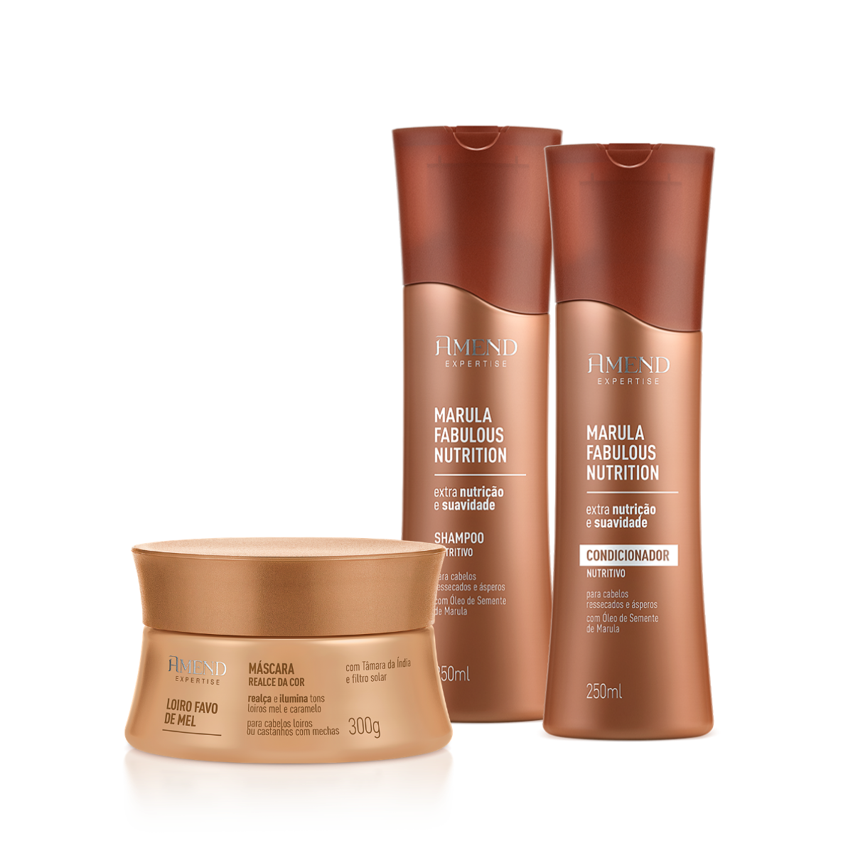 Kit Shampoo Marula + Condicionador Marula + Máscara Realce da Cor Mel