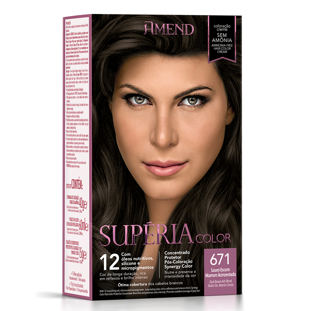 Kit Tonalizante Amend Supéria Color 671 Louro Escuro Marrom Acinzentado