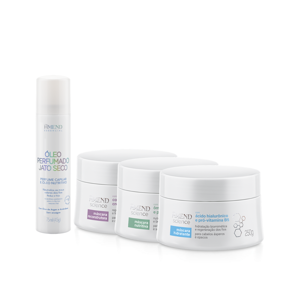 Kit Máscara Nutritiva Science + Máscara Hidratante Science + Máscara Reconstrutora Science + Perfume Capilar e Óleo Nutritivo